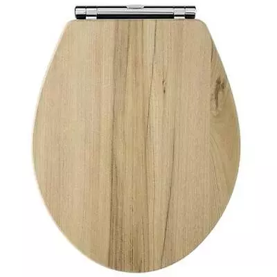 Hudson Reed Richmond Soft Close Toilet Seat Natural Walnut Effect Chrome Hinges • £86.95