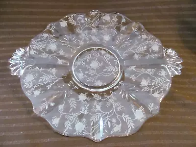Vintage Fostoria Glass CHINTZ BAROQUE Handled Cake Plate Serving Platter 10.25  • $18
