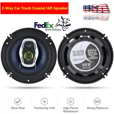 2PCS 6.5'' 600W 2 Way Universal Car Stereo Audio Music Coaxial Hifi Speakers • $38.30