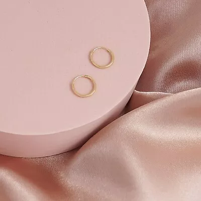 $17.99 • Buy Real Solid 14K Gold 1MMx10MM Round Endless Hoop Earrings -Great Gift