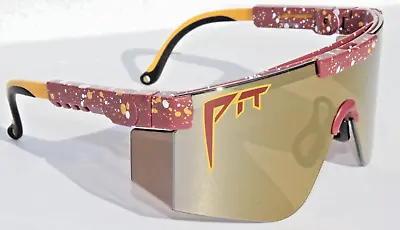 PIT VIPER The Burgundy 2000s Sunglasses Maroon/Gold Shield NEW • $74.95