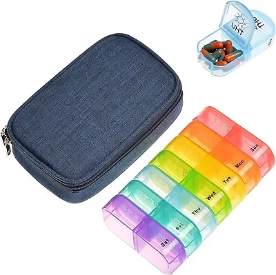 7 Day Sorter Pill Vitamin Medicine Weekly Travel Organizer Box In Zippered Case* • $10.55