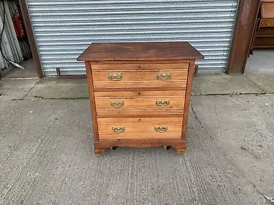 £95 • Buy An Edwardian Satinwood Walnut Chest Of 3 Long Drawers Harris Lebus Solid Antique