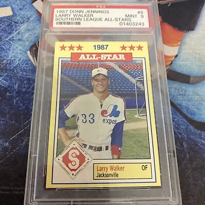 1987 Donn Jennings Southern League All-Star Larry Walker Rookie RC #8 PSA 9 • $24