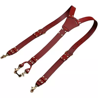 US Adjustable Suspenders Straps Rivets Duty Suspenders PU Leather Buckles Loops • $14.87