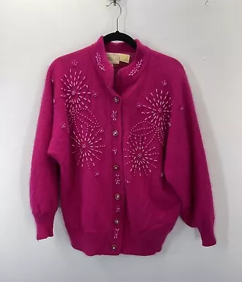 Vintage Belldini Angora Blend   Cardigan Sweater SZ M Missing Beads / Spot • $15