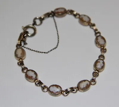 Vintage 12k GF Elegant CAMEO Link Bracelet With Safety Chain  7.5  • £38.88