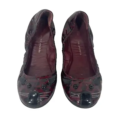 Marc Marc Jacobs Burgundy Black Patent Leather Mouse Ballet Flats Size US 5.5 • $30.39