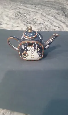 Kelvin Chen Enamel Miniature Teapot Snowman Hand Painted • $14.99