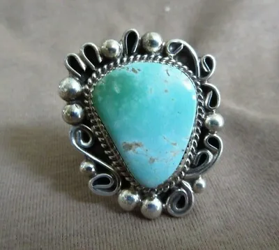 Navajo Large Dry Creek Turquoise & Sterling Silver Ring - 11.5 By L Nez JR0032 • $210