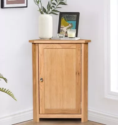 Small Oak Corner Storage Cupboard | Low Cabinet With Shelf | Solid Wood Unit • £179.99