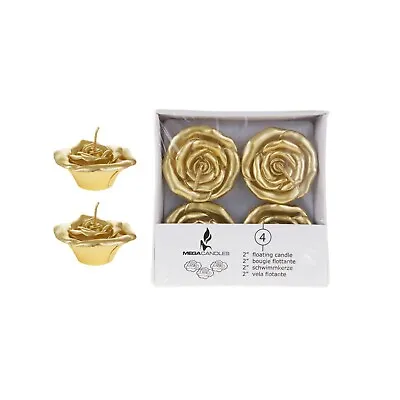 Mega Candles - Unscented 2  Floating Flower Candles - Gold Set Of 4 • $9.95