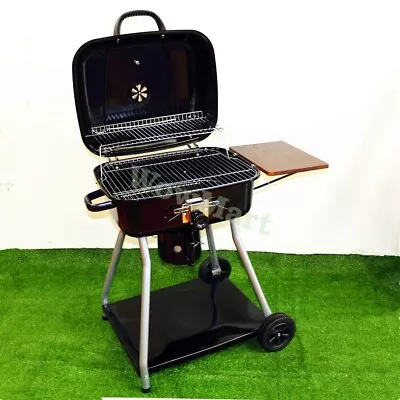 Luxurious Kettle Charcoal BBQ Grill Outdoor Wheel BBQ Smoker & Hood Side Shelf • $149.95