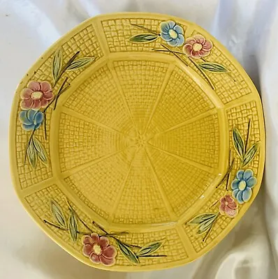 6  Antique Zell Majolica LDBC Plate Set~9” Basketweave Germany~Chipped • $30