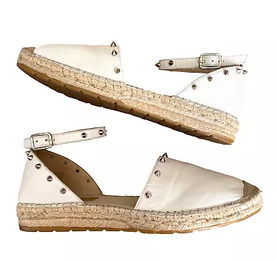 VIDORRETA Women's Size 41/US 10 White Leather Pyramid Stud Espadrilles Flats EUC • $30