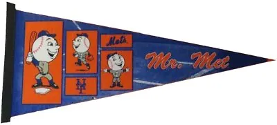 New York Mets Pennant Mascot Mr Met Felt 12x30 Inches • $17.79