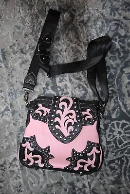 Montana West  Pink And Black Cowgirl Design Bag Purse With Embellishments • $22.99