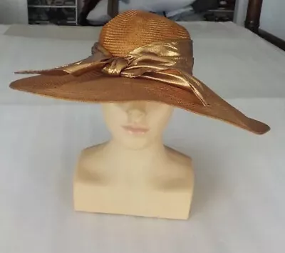 Sonni San Francisco VTG 50/60s Wide Brim Straw Ribboned Wired Edge Shallow Hat • $53.50