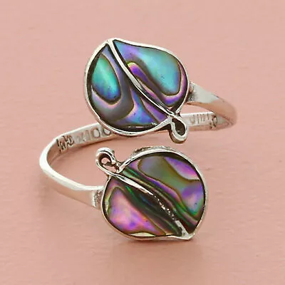 Mexico Sterling Silver Vintage Abalone Leaf Bypass Ring Size 6 • $42