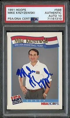 Mike Krzyzewski Signed 1991 Nba Hoops Basketball Rookie Card Coach K Psa Auto 10 • $999.99