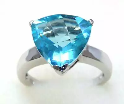 R71313 Classic Mt St Helens Swiss Blue Helenite Trillion Sterling Silver Ring • $50