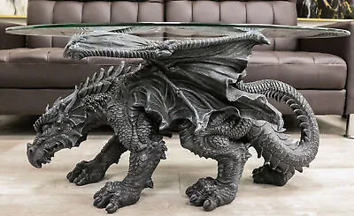 Faux Stone Medieval Gothic Prowling Dragon Sculptural Oval Coffee End Table • $649.99