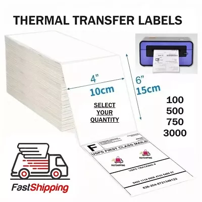 100-3000 4x6 Fanfold Direct Thermal Shipping Labels Perforated Label Easy Peel! • $13.98