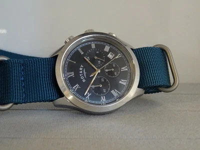 £75 • Buy Rotary Sports Chronograph. Steel, Blue ZULU Military Canvas Strap. Gents.