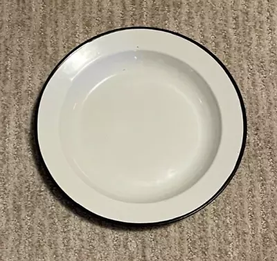 Vintage Enamelware Plate 8.5  White With Black Trim • $8