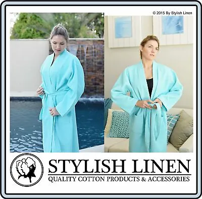 $42.95 • Buy Bathrobe 100% Cotton Waffle Bath Robe New Adult Dressing Gown Unisex Aqua X 1
