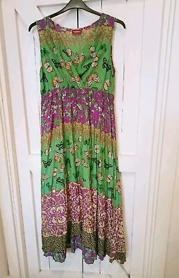 Together LADIES Green/Purple Butterfly Print Crinkle Maxi DRESS- SIZE 14 • £12.50