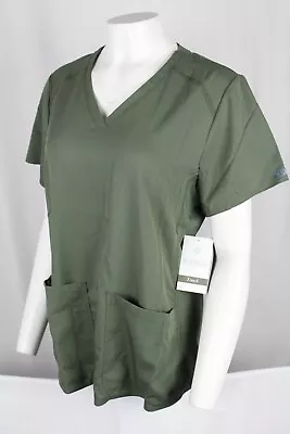 Med Couture Women's V-Neck Shirttail Scrub Top Size Large Olive Green 7459 • $16.14