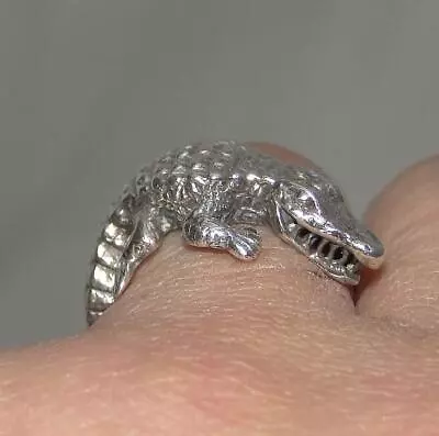 Vintage Chunky KABANA Florida Figural ALLIGATOR Sterling Silver Animal Ring 6.5 • $68.78