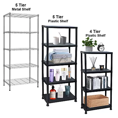 New 4/5 Plastic Shelving Home Storage Shelves Garage Racking Organiser UK • £20.75