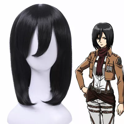 Attack On Titan Mikasa Ackerman Black Medium Long Cosplay Full Wig Women Wigs • $21.65