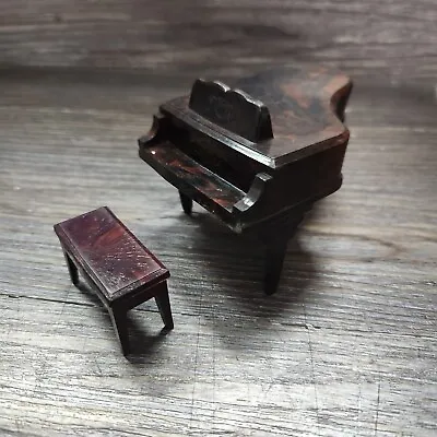 Vintage Piano & Bench Brown Plastic Dollhouse Miniature • $4.19