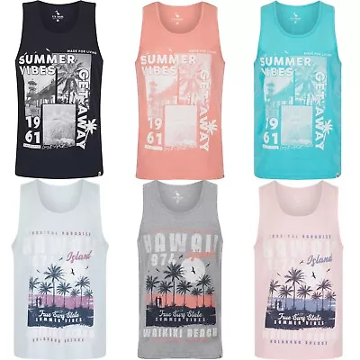 Men's Printed Vest Tank Top Sleeveless T Shirt 100% Cotton Regular Fit Holiday • £8.95