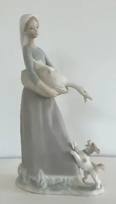 Lladro Girl With Goose And Dog Figurine Made In Spain Matte Finish 10.5  Retired • $73.99