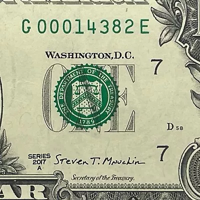 Low Serial Number Fancy Serial Number One Dollar Bill G00014382E Triple 0s DC • $10