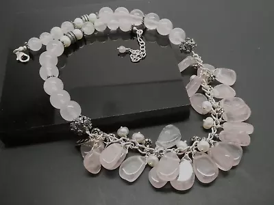 Amy Kahn Russell AKR Rose Quartz Gemstone & Pearl Sterling 925 Necklace 18  • $127.76