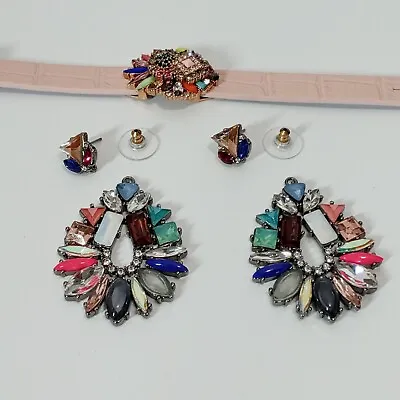 Stella And Dot Retired Mix It Up Earrings & Pink Matching Bracelet Colorful Set • $72