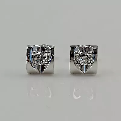 18ct White Gold Heart Carved Stud Earrings Set With Natural Diamonds Not Scrap • £645.71