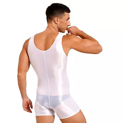 Mens Glossy Wrestling Singlet Sleeveless Bodysuit Stretchy Tank Leotard Jumpsuit • $12.67