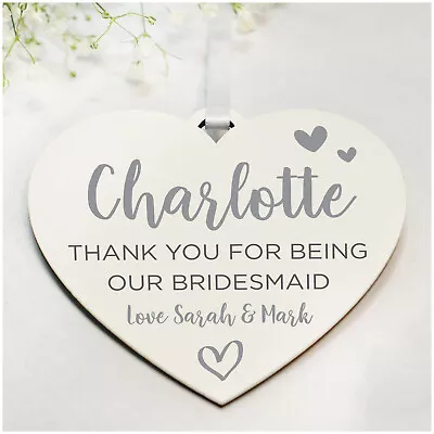 PERSONALISED Bridesmaid Flower Girl Maid Of Honour Thank You Gifts Heart Plaques • £5.99