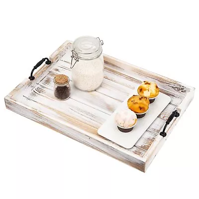 Rustic Vintage Big Wood Food Breakfast Serving Trays With Cutout Metal Handle... • $52.53