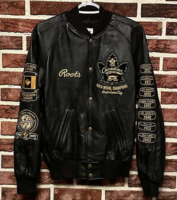 $159.99 • Buy Vtg ROOTS Canadian Olympic Hockey GOLD MEDAL CHAMPIONS Leather JACKET Men XS EUC