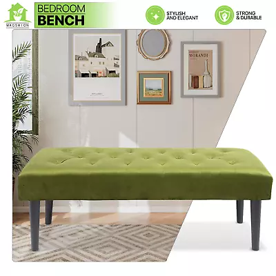 47  Green Tufted Ottoman Modern Rectangle Footstool Upholstered Bench Wood Foot • $137.99