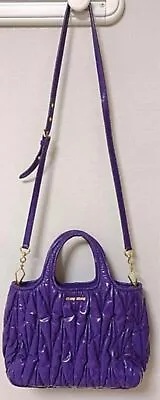 Miu Miu Leather 2way Matelasse Handbag Shoulder Bag Purple From Japan • $180