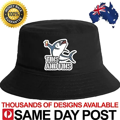 TINS & FINS BUCKET HAT - Summer Fun Cap Funny Aussie Meme Sesh Fishing Boating  • $19.95