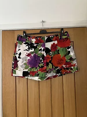 Ladies Et Vous Multicoloured Flower Print Cotton Shorts Size 14 • £0.99